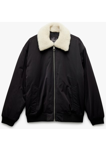 Uzun Kollu Cep Detaylı Fermuarlı Peluş Yaka Kışlık Şişme Mont modelleri