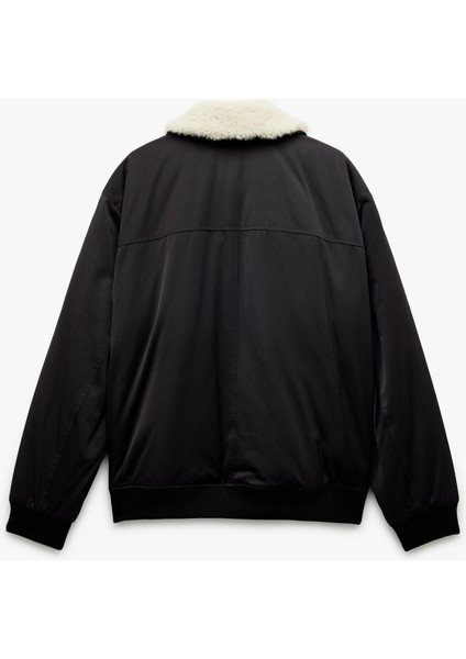 Uzun Kollu Cep Detaylı Fermuarlı Peluş Yaka Kışlık Şişme Mont fırsatları