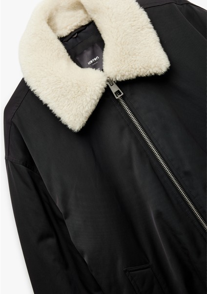 Uzun Kollu Cep Detaylı Fermuarlı Peluş Yaka Kışlık Şişme Mont indirimleri