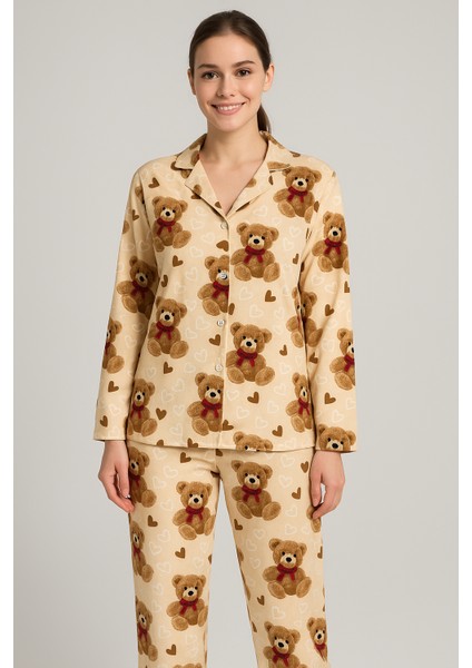 Yumuşak Ayıcık Desenli Kadın Pijama Takımı