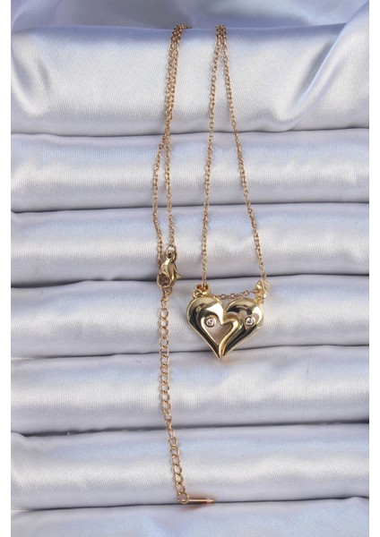 316L Çelik Zincir Altın Renk Zirkon Taşlı Mıknatıslı Kalp Kolye - TJ-BKO9081 fiyatları