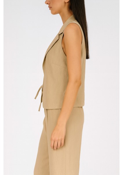 Yelekli Pantolon Keten Takım