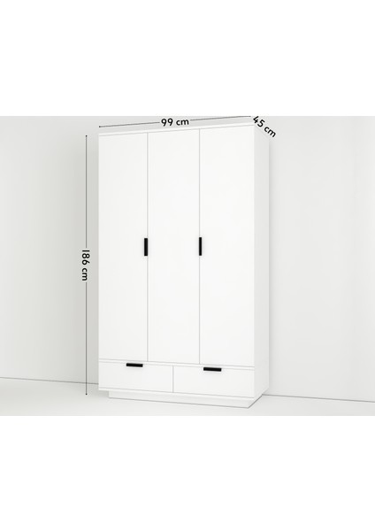 Armi 3 Kapaklı 2 Çekmeceli Gardrop