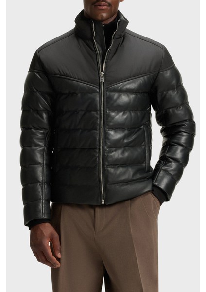 Deri Regular Fit Dik Yaka Kapitoneli Şişme Mont Erkek Mont 50547672 001