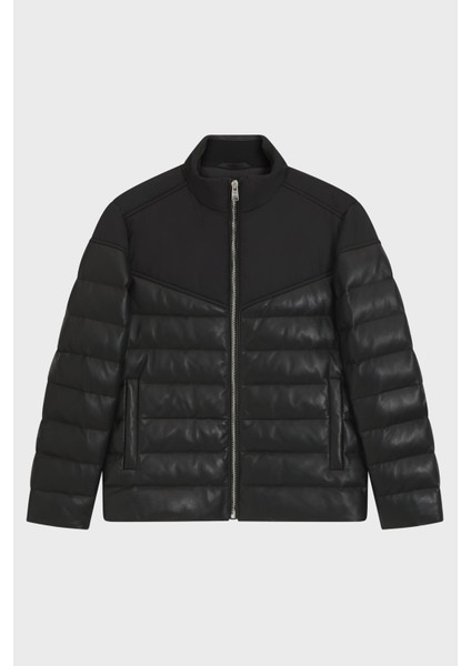 Deri Regular Fit Dik Yaka Kapitoneli Şişme Mont Erkek Mont 50547672 001