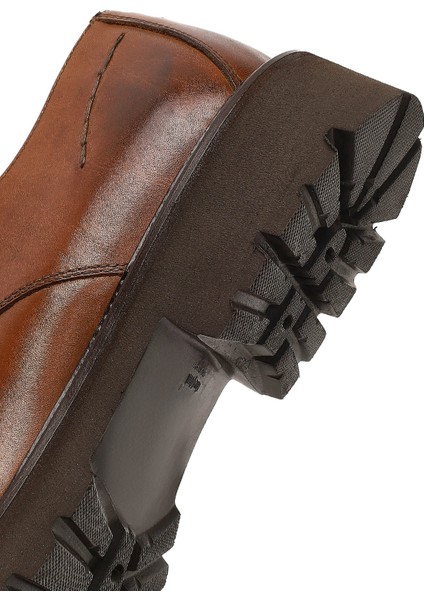 Erkek Kahverengi Bağcıklı Kalın Tabanlı Deri Casual Ayakkabı 25WFD740518