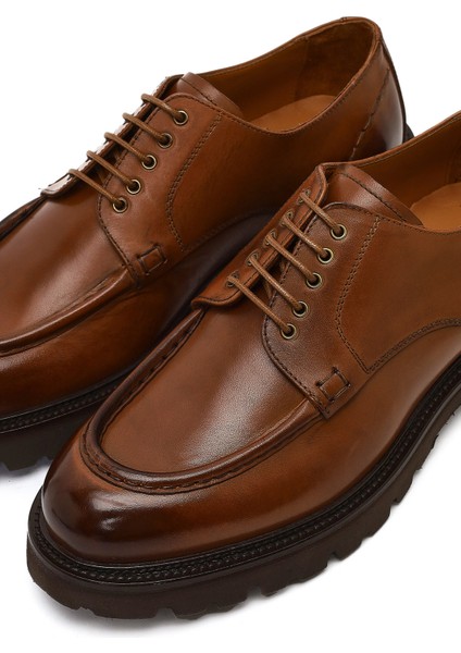 Erkek Kahverengi Bağcıklı Kalın Tabanlı Deri Casual Ayakkabı 25WFD740518