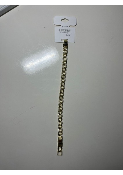 Zirkon Taş Detaylı Zincir Form Gold Kaplama Kadın Bileklik – Şık ve Işıltılı Tasarım