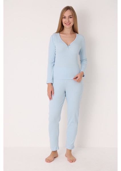 Mavi Patlı V Yaka Pijama Takım fiyatları