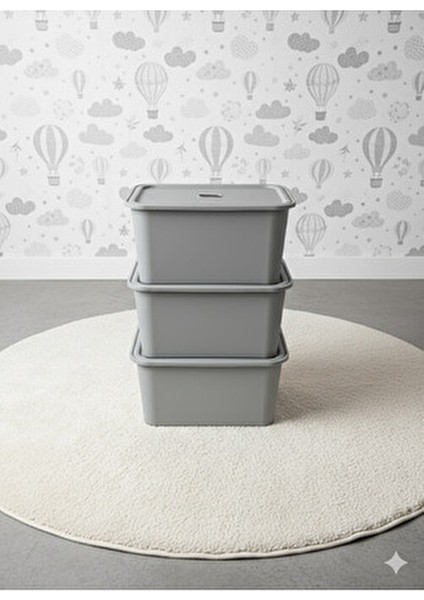 3 Adet Gri Kapaklı Derin Oyuncak ve Eşya Saklama Kutusu Polipropilen Plastik 3'lü Sepet Seti fiyatları