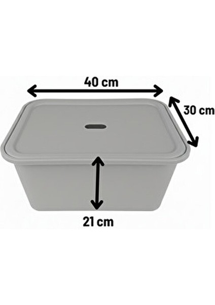 3 Adet Gri Kapaklı Derin Oyuncak ve Eşya Saklama Kutusu Polipropilen Plastik 3'lü Sepet Seti