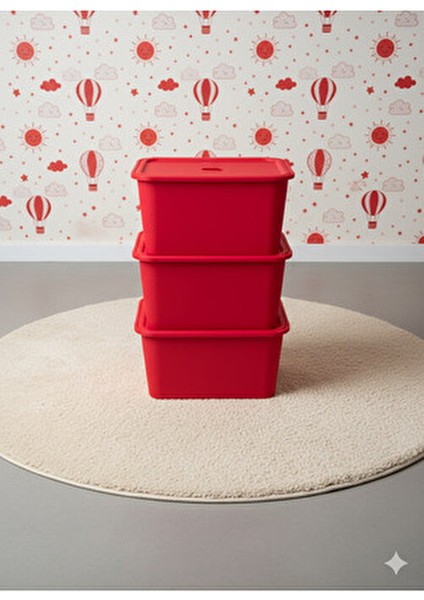 3 Adet Kırmızı Kapaklı Derin Oyuncak ve Eşya Saklama Kutusu Polipropilen Plastik 3'lü Sepet Seti fiyatları
