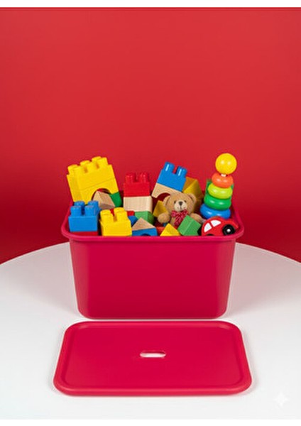 3 Adet Kırmızı Kapaklı Derin Oyuncak ve Eşya Saklama Kutusu Polipropilen Plastik 3'lü Sepet Seti fırsatları
