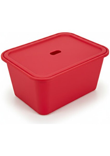 3 Adet Kırmızı Kapaklı Derin Oyuncak ve Eşya Saklama Kutusu Polipropilen Plastik 3'lü Sepet Seti