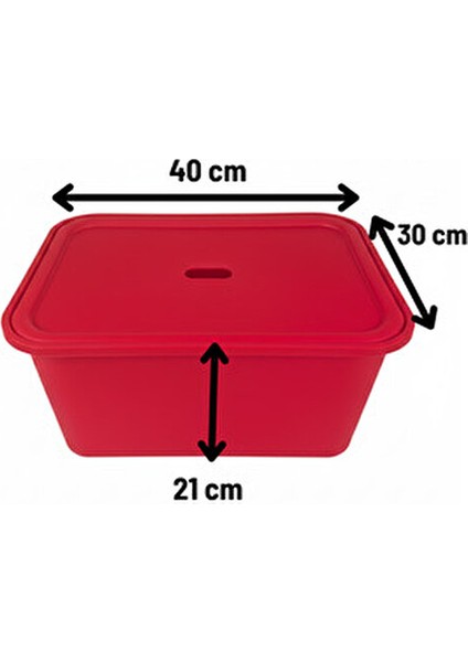 3 Adet Kırmızı Kapaklı Derin Oyuncak ve Eşya Saklama Kutusu Polipropilen Plastik 3'lü Sepet Seti