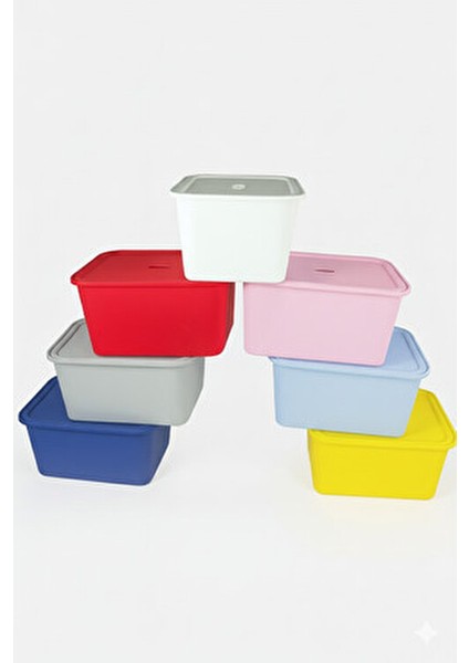 3 Adet Kırmızı Kapaklı Derin Oyuncak ve Eşya Saklama Kutusu Polipropilen Plastik 3'lü Sepet Seti
