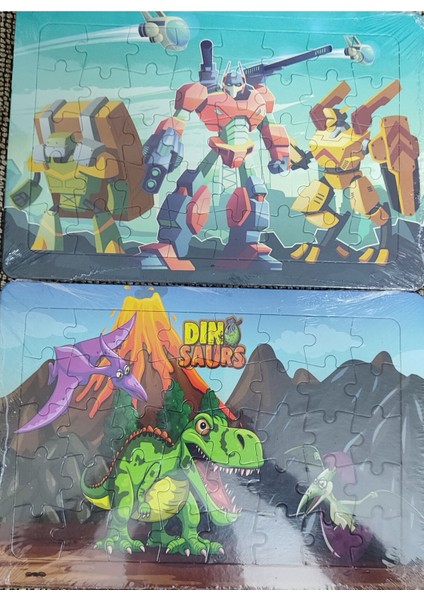 2 Adet Puzzle Yap Boz (33CM*23CM*40PARÇA) (Robotlar/dinozorlar Figürlü)