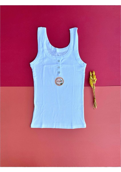 Kadın Atlet Bluz Düğme Detaylı Kaşkorse | 1 Adet Beyaz, Renk Pamuklu Atlet