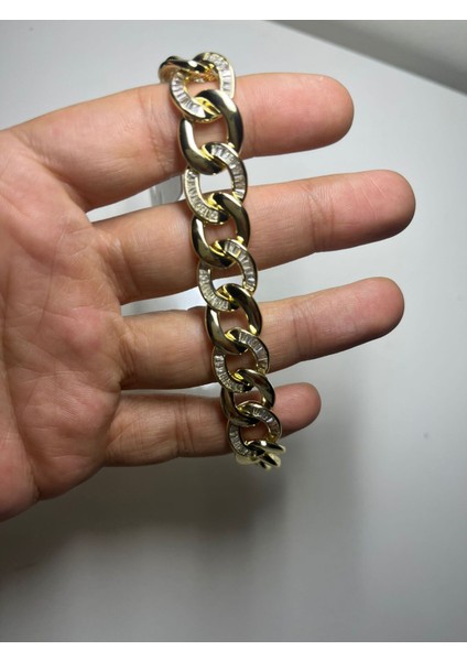 Kalın Zincir Model Zirkon Taş Detaylı Gold Kaplama Kadın Bileklik – Lüks ve Işıltılı Tasarım fiyatları