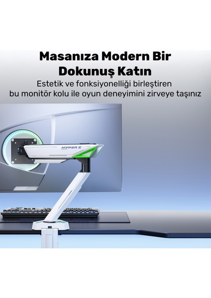STD93012LW Elysium 17"-45" Profesyonel Gaming Rgb Amortisörlü Vesa Tek Kol Monitör Tutucu fiyatları