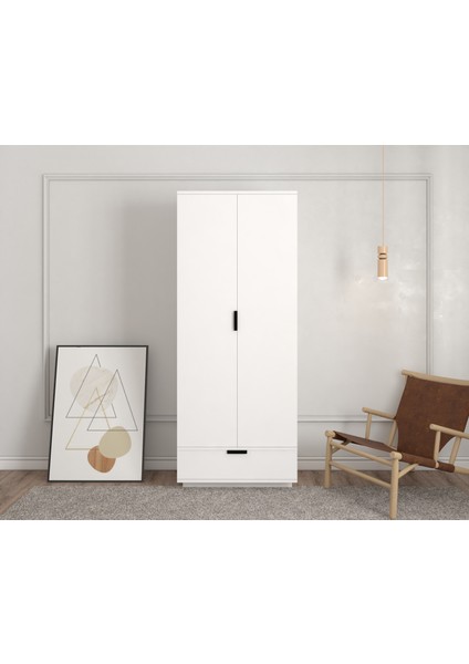 2 Kapaklı Tek Çekmeceli Askılı Raflı Gardırop