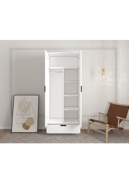 2 Kapaklı Tek Çekmeceli Askılı Raflı Gardırop modelleri