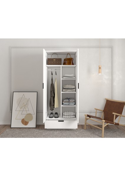 2 Kapaklı Tek Çekmeceli Askılı Raflı Gardırop fırsatları