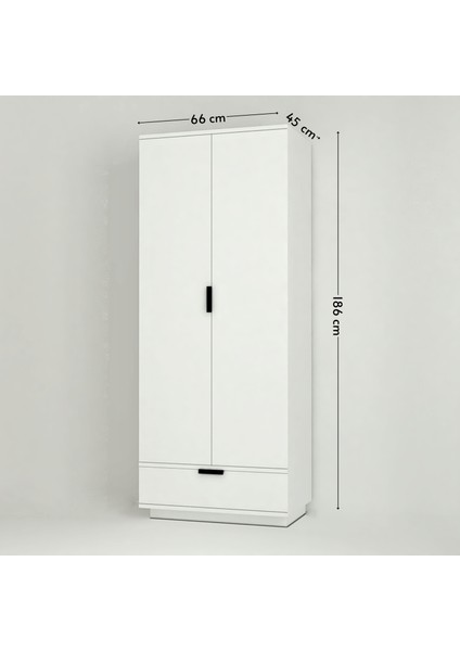 2 Kapaklı Tek Çekmeceli Askılı Raflı Gardırop
