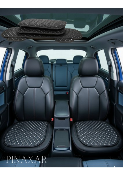 Toyota Land Cruiser J100 1998-2007 Ön ve Arka Takım Koltuk Minderi Siyah Deri Beyaz Dikişli