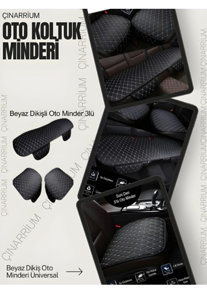 Toyota Land Cruiser J100 1998-2007 Ön ve Arka Takım Koltuk Minderi Siyah Deri Beyaz Dikişli