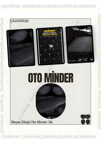 Toyota Land Cruiser J100 1998-2007 Ön ve Arka Takım Koltuk Minderi Siyah Deri Beyaz Dikişli