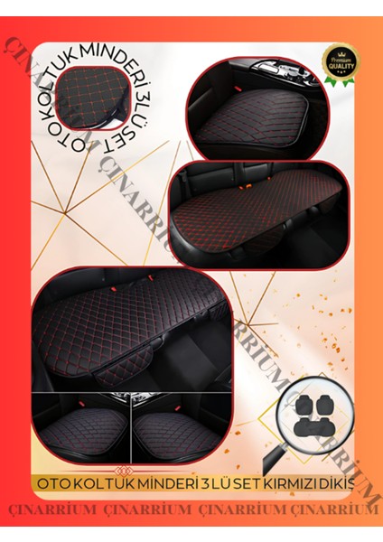 Bmw 7 Serisi E38 1994-2002 - Long Ön ve Arka Takım Koltuk Minderi Siyah Deri Kırmızı Dikişli