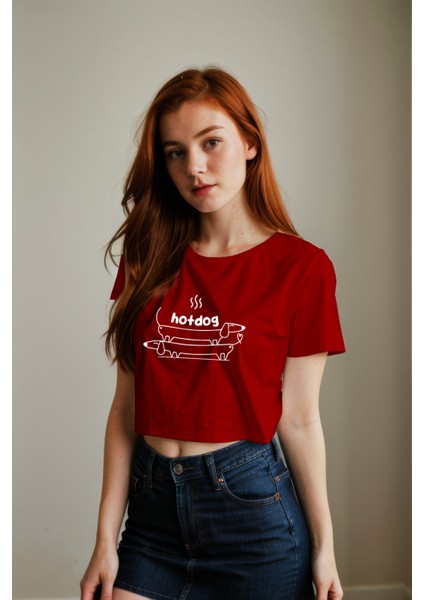 Hotdog Crop Tişört - Kırmızı fiyatları