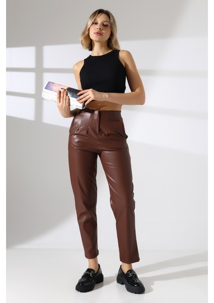 Deri Pantolon Paça Pens Detaylı