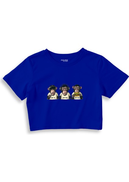 Diplomatic Monkeys Crop Tişört - Mavi