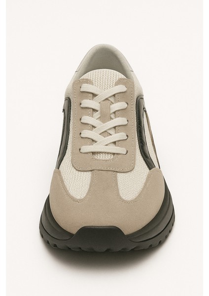 Gri Beyaz Kalın Yüksek Taban Bağcıklı Spor Erkek Ayakkabı fiyatları