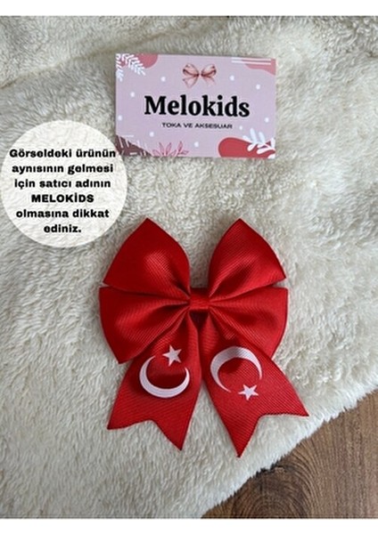23 Nisan Bayrak Kırmızı Beyaz Klipsli Kurdele Saç Tokası modelleri