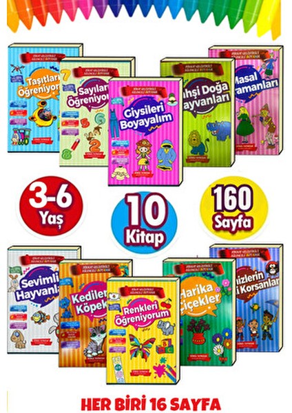 3-6 Yaşa Uygun 10'lu Boyama Kitabı Seti