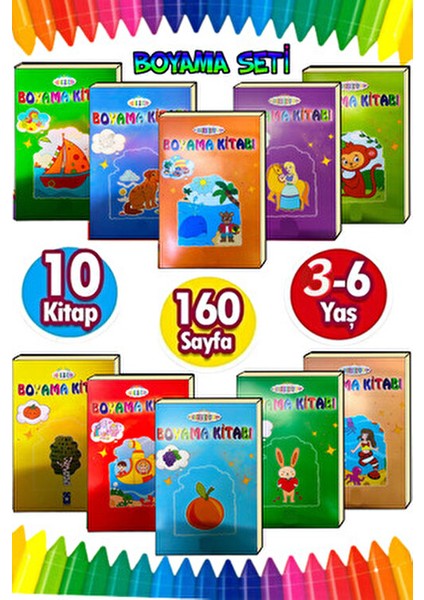 3-6 Yaşa Uygun 10'lu Boyama Kitabı Seti modelleri