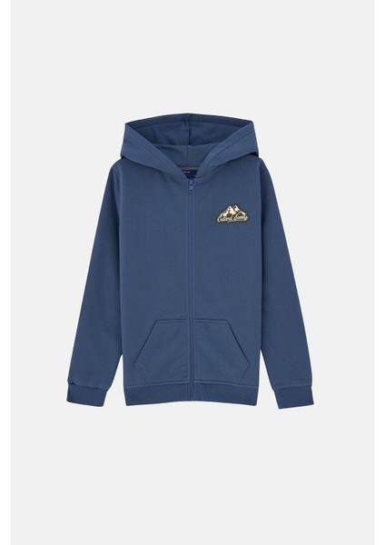 Wander Free Wolf Soft Fleece Çocuk Full Zip Hoodie - Mavi