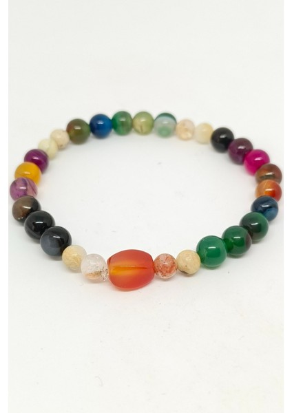 Büyük Akik Doğal Taşlı (Akik, Yeşim, Oniks, Ametist) Çakra Bileklik