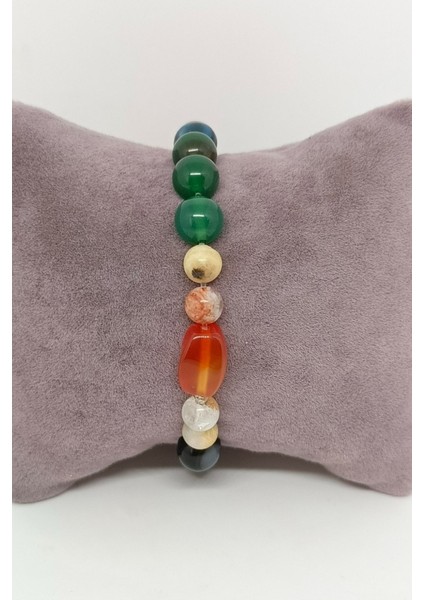 Büyük Akik Doğal Taşlı (Akik, Yeşim, Oniks, Ametist) Çakra Bileklik fiyatları