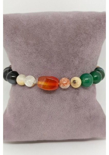 Büyük Akik Doğal Taşlı (Akik, Yeşim, Oniks, Ametist) Çakra Bileklik modelleri