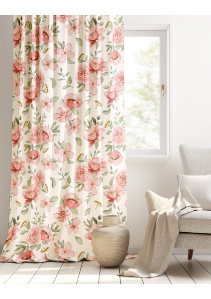 Pembe Çiçek Desenli Modern Fon Perde fiyatları