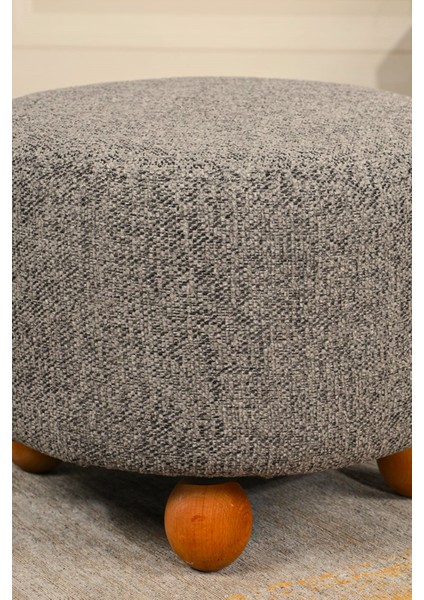 Pufo dekoratif - gri renkli - gürgen ayaklı - yuvarlak puf - çok amaçlı kullanım - modern bench modelleri