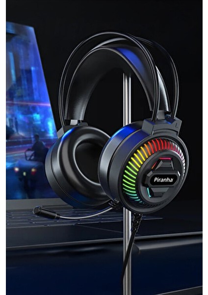 2175 Rgb LED Işıklı Kulak Üstü Kablolu Oyuncu Kulaklığı / Gaming / Mikrofon / 2.2m Kablo Uzunluğu