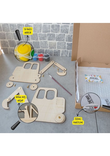 Kepçe Ahşap Boyama Etkinlik Seti + Eğitici Çocuk Aktivite + Fırça + Akrilik Boya Kreş Okul Öncesi