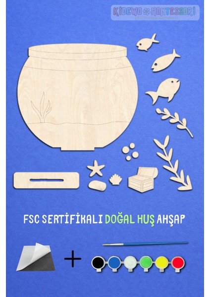 Akvaryum Ahşap Boyama Etkinlik Seti + Eğitici Çocuk Aktivite + Fırça + Akrilik Boya Kreş Okul Öncesi fiyatları