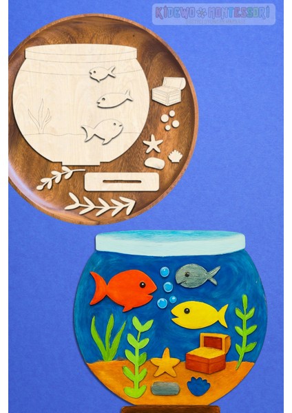 Akvaryum Ahşap Boyama Etkinlik Seti + Eğitici Çocuk Aktivite + Fırça + Akrilik Boya Kreş Okul Öncesi modelleri