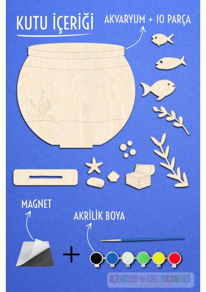 Akvaryum Ahşap Boyama Etkinlik Seti + Eğitici Çocuk Aktivite + Fırça + Akrilik Boya Kreş Okul Öncesi fırsatları